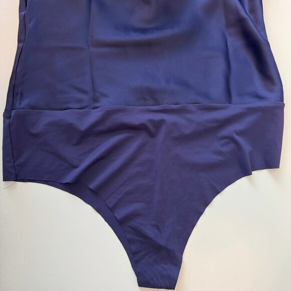 House of Harlow- NWT Cowl Neck Blue Satin Bodysuit- sz. M - Picture 7 of 9